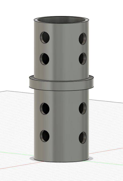 3D CAD model of a drilled steel sleeve drawn in the Pro-Line shop