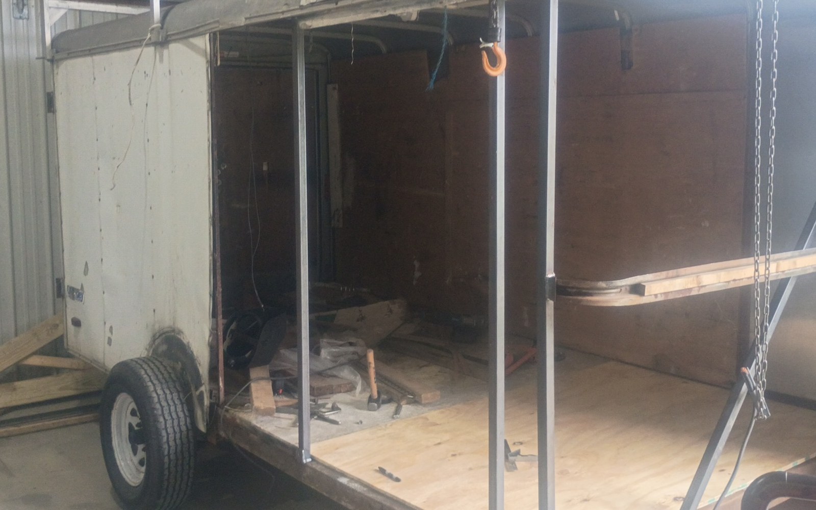 Trailer being reframed inside the Pro-Line shop in Piketon, Ohio