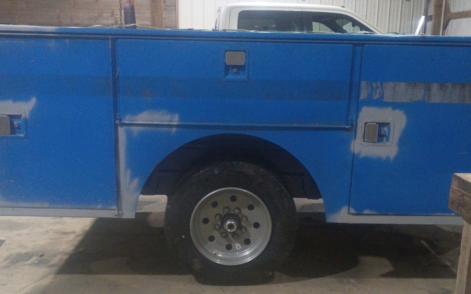 Steel service body under fabrication inside the Pro-Line shop in Piketon, Ohio