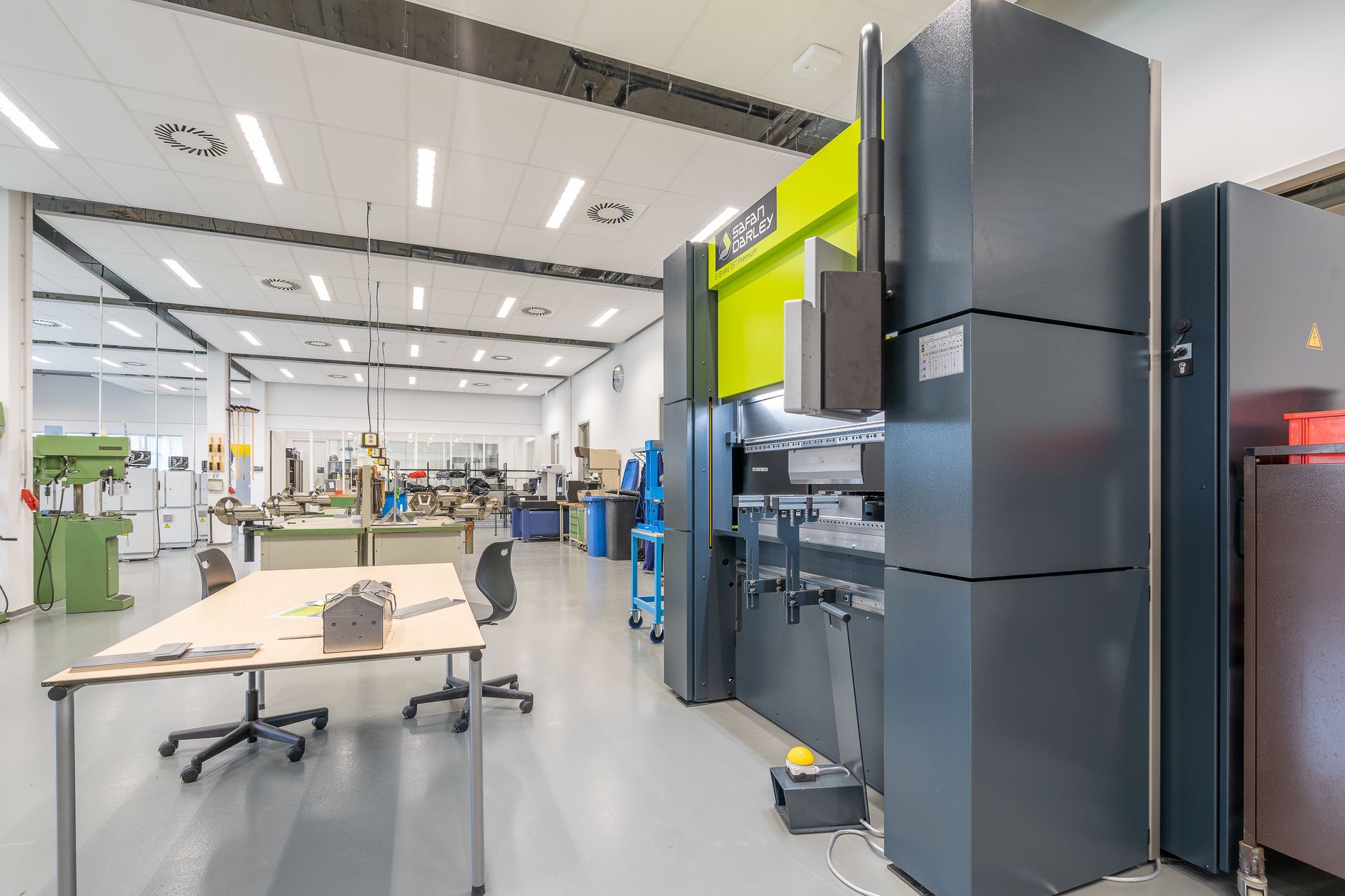 Industrial workshop interior with machinery